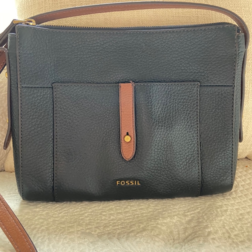 Fossil Black leather cross body purse